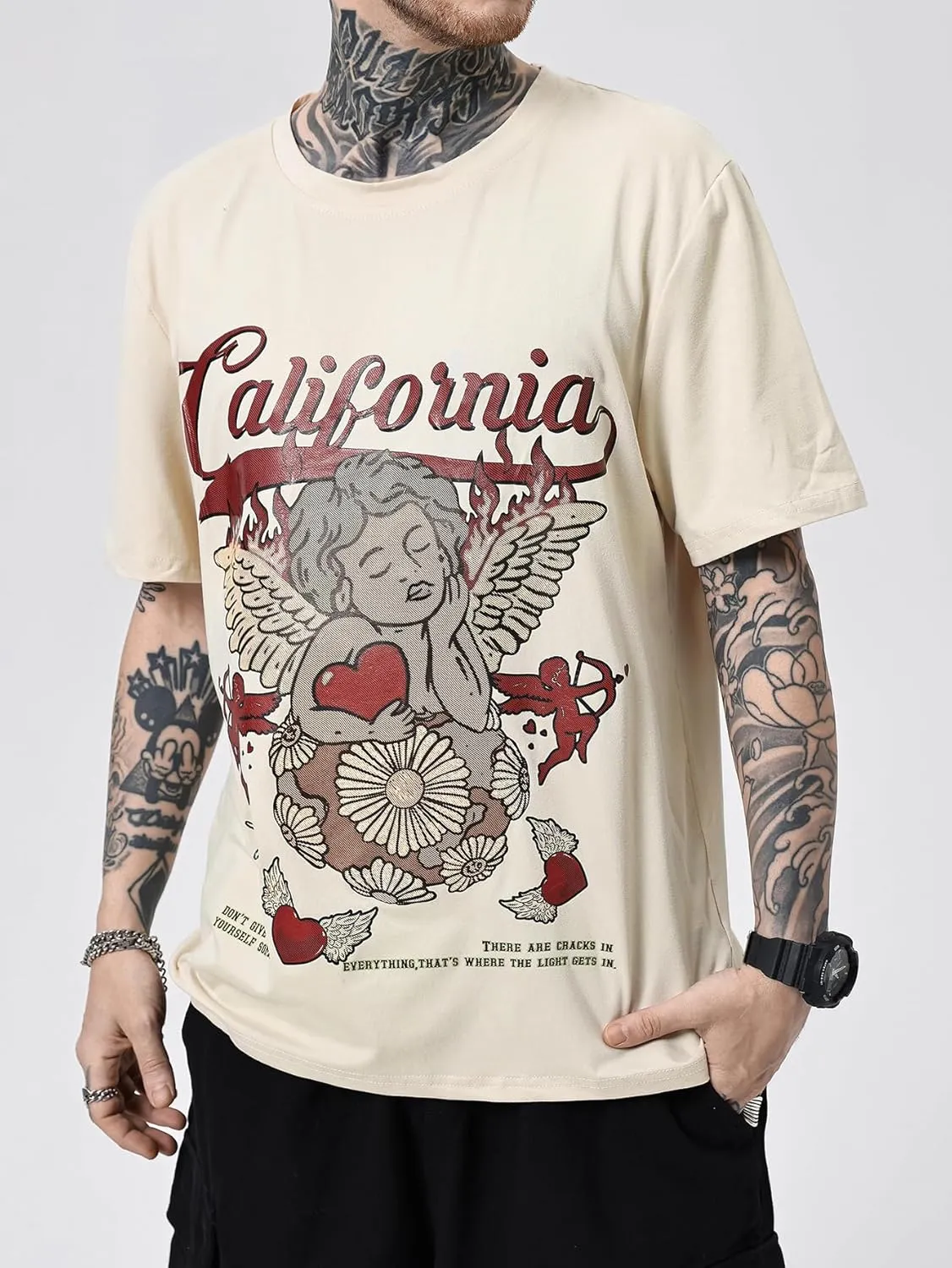 SOLY HUX Men's Vintage Graphic Print Tshirt Crew Neck Tee Shirts Short Sleeve Shirt Tops