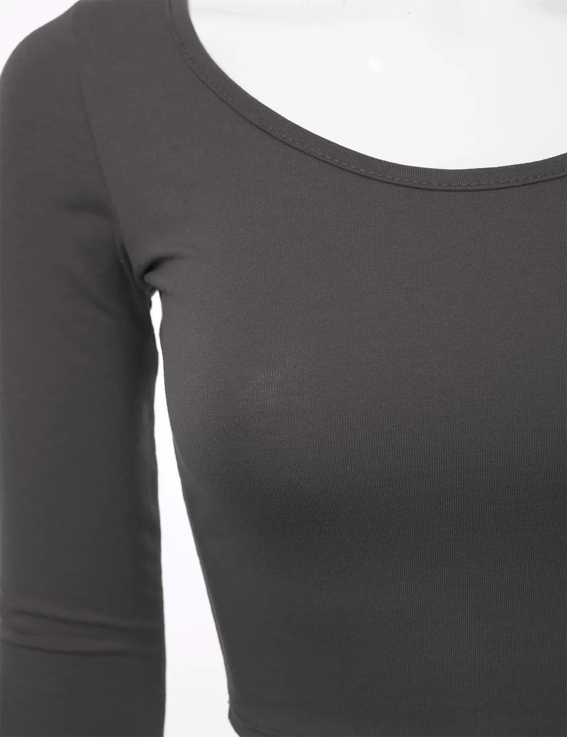 SSOULM Women's 3/4 Sleeve Scoop Neck Cotton Slim Fit Crop Top (S-2XL)