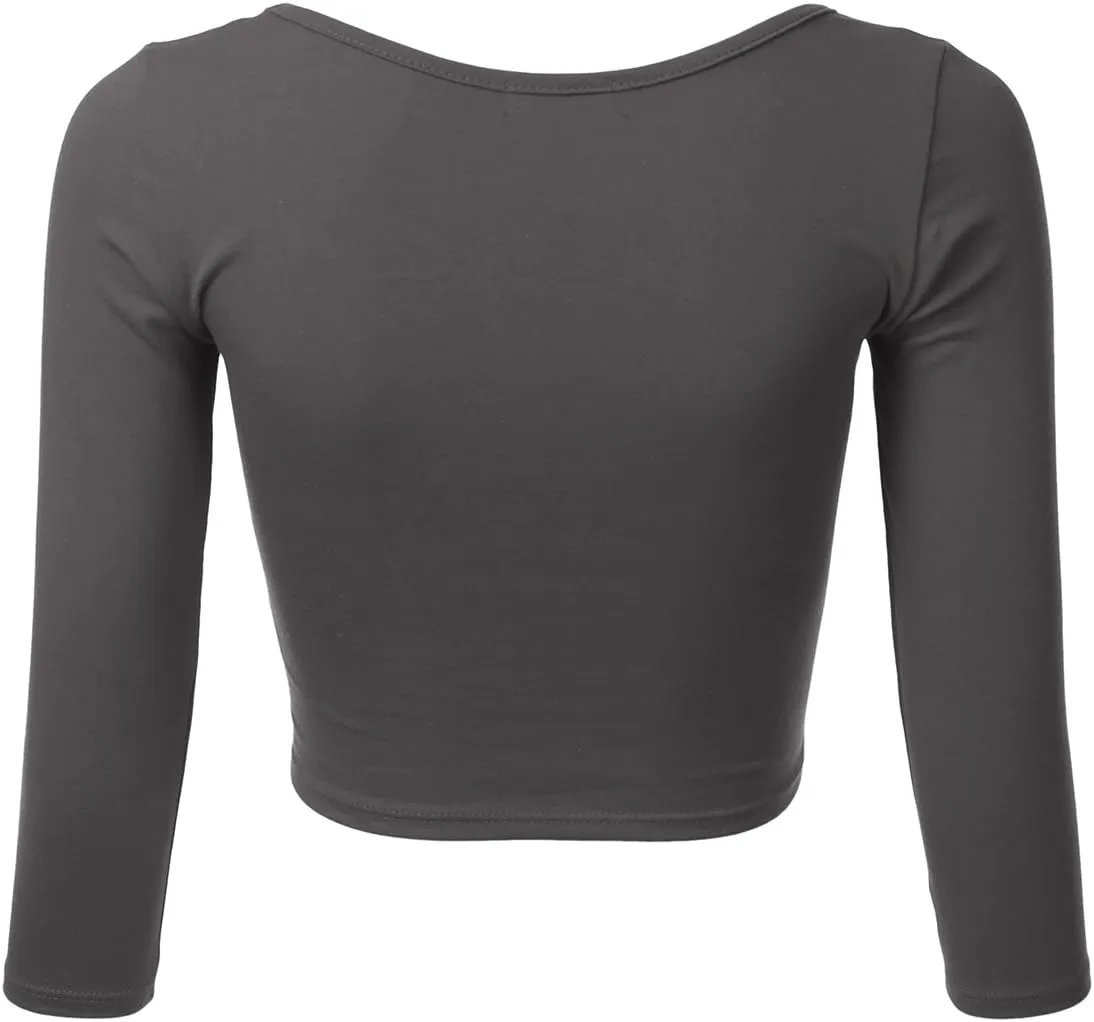 SSOULM Women's 3/4 Sleeve Scoop Neck Cotton Slim Fit Crop Top (S-2XL)