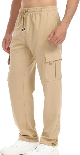 Suwangi Mens Cargo Pants Loose Waist Relaxed Fit Outdoor Elastic Bottom Pants Athletic Drawstring Multiple Pockets Joggers