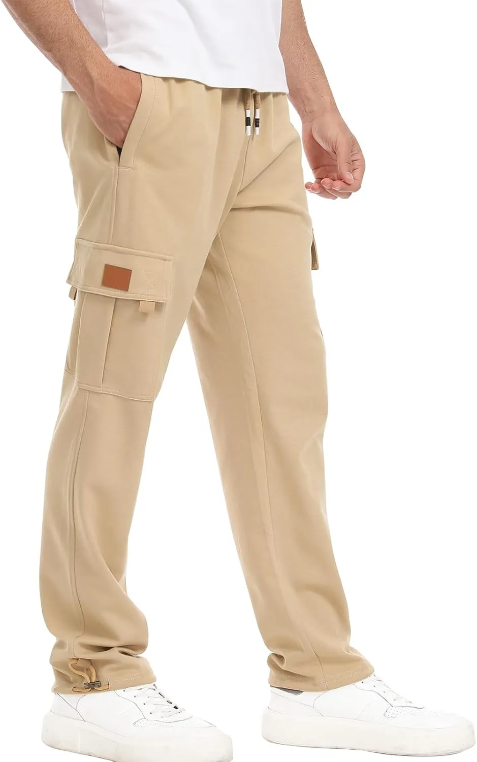 Suwangi Mens Cargo Pants Loose Waist Relaxed Fit Outdoor Elastic Bottom Pants Athletic Drawstring Multiple Pockets Joggers