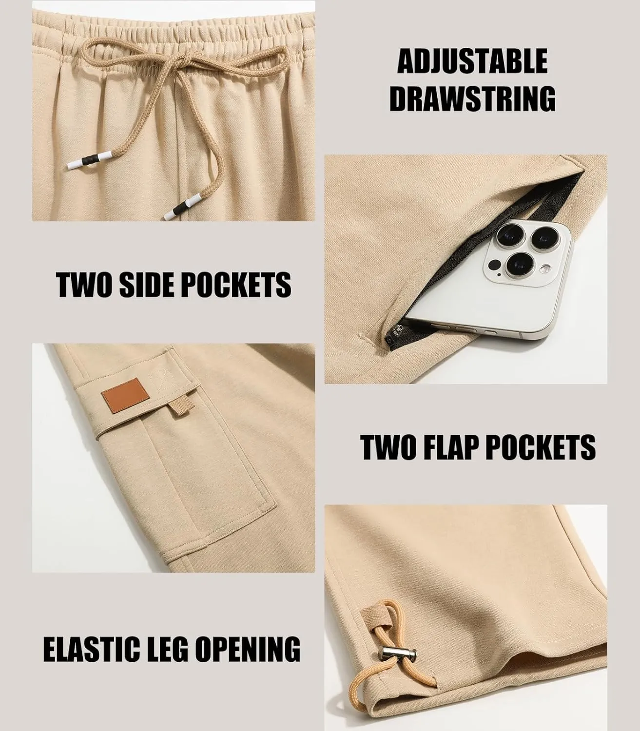 Suwangi Mens Cargo Pants Loose Waist Relaxed Fit Outdoor Elastic Bottom Pants Athletic Drawstring Multiple Pockets Joggers