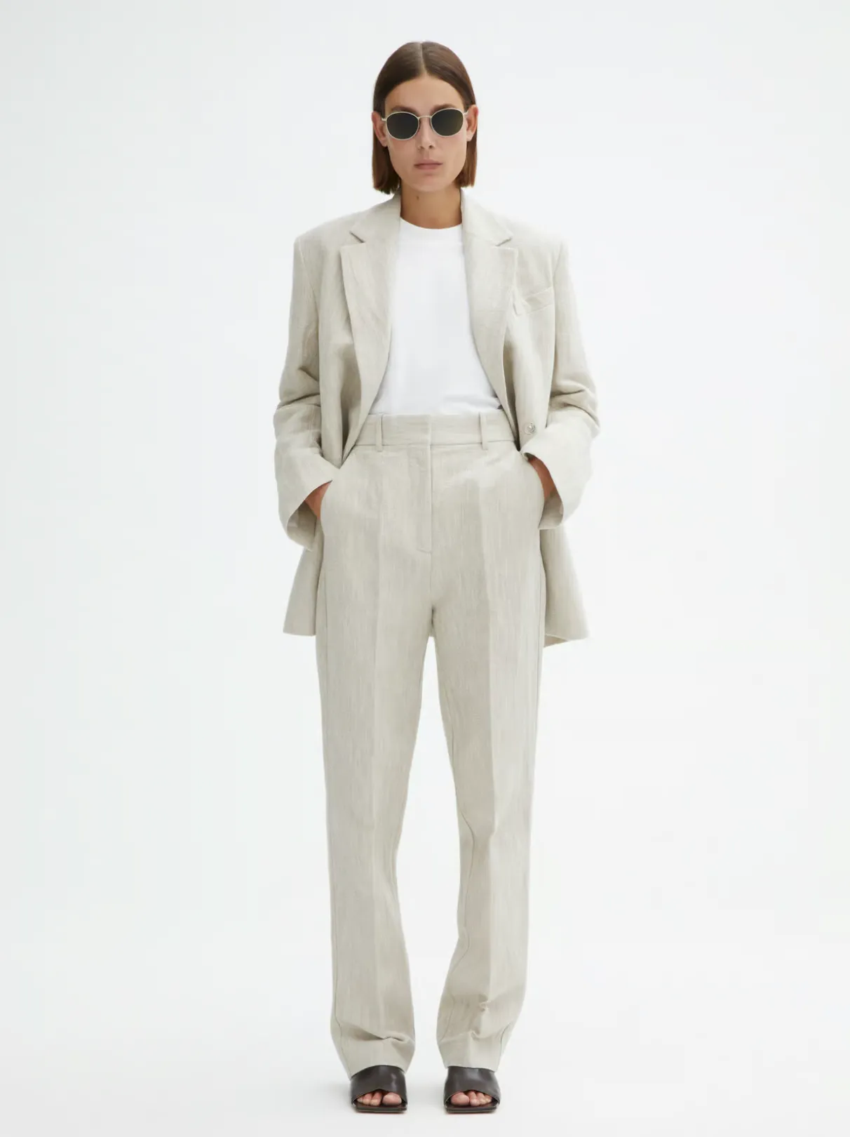 Tailored Linen Trouser: Light Sand Beige