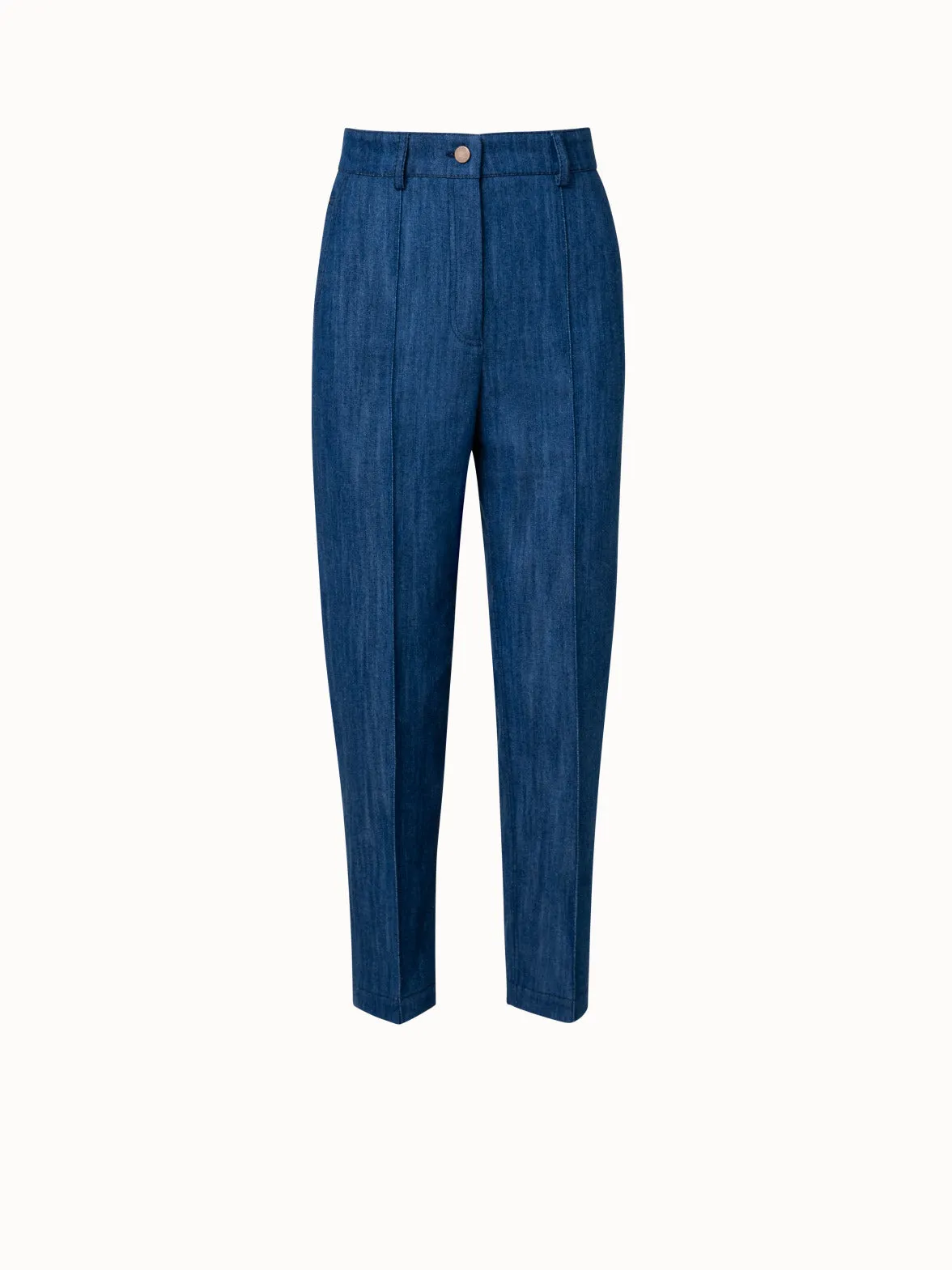 Tapered Cotton Denim Stretch Pants