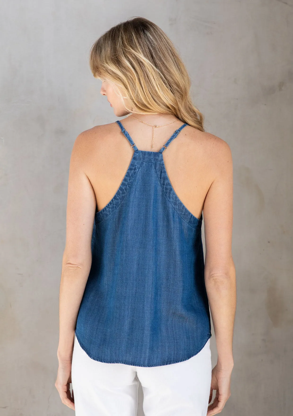 Tencel Button Front Racerback Tank Top