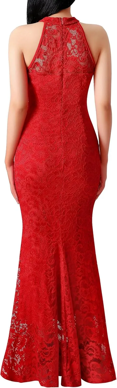 VFSHOW Womens Formal Sexy Halter High Slit Prom Wedding Guest Maxi Dress 2023 Illusion Sweetheart Neckline Evening Long Gown