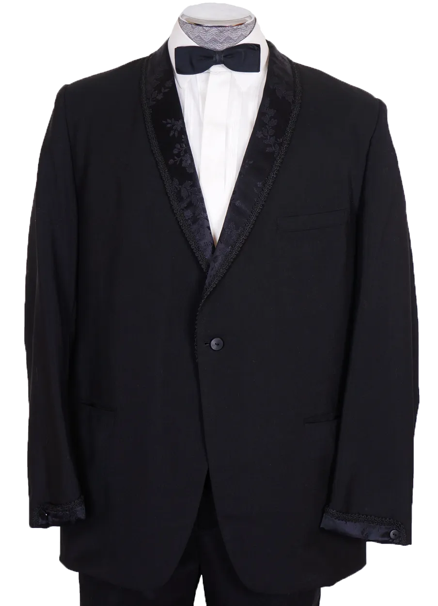 Vintage 1960s Tuxedo Jacket Brocade Satin Shawl Lapels Mens Size L