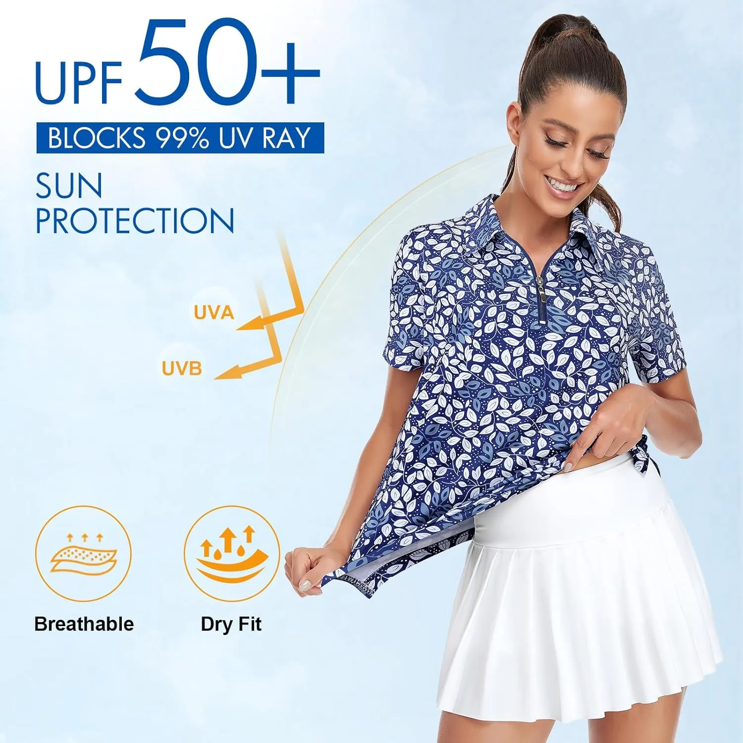 Viracy Womens Golf Shirt UPF50  Sun Protection Short Sleeve 1/4 Zip Up Polo Workout Tops Fast Dry Fit Moisture Wicking
