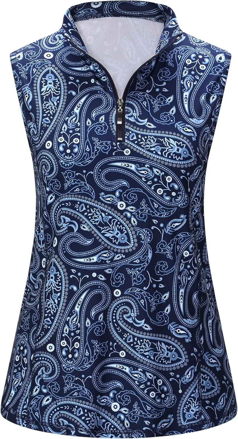Viracy Women's Zip Up Golf Workout Tank Tops Sleeveless Quick Dry Athletic Polo Shirts