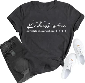 Women Be Kind Shirts Kindness is Free T-Shirts Inspirational Teacher Tee Tops