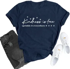Women Be Kind Shirts Kindness is Free T-Shirts Inspirational Teacher Tee Tops