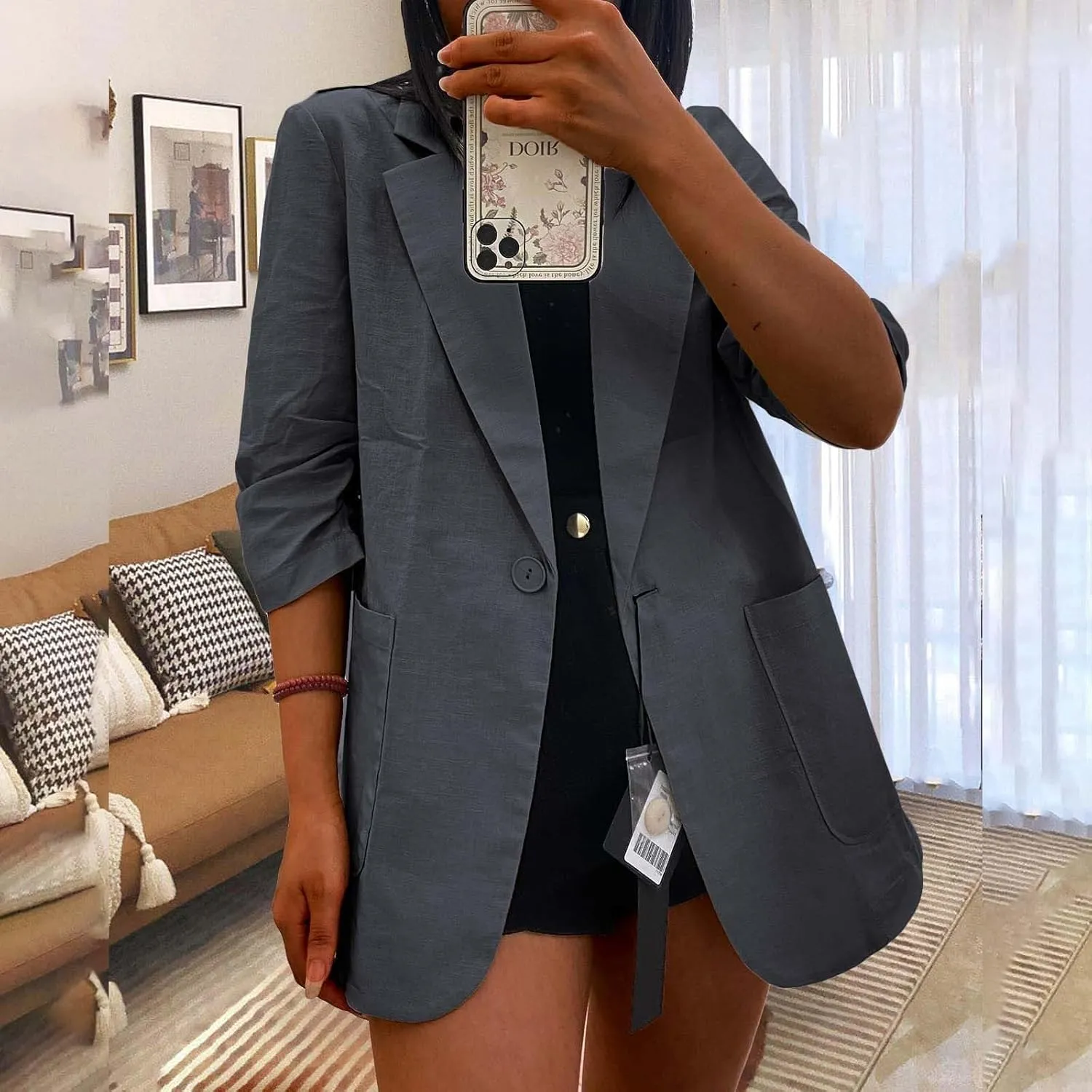 Women Cotton Linen Blazer Business Casual Lightweight One Button Work Suit Jacket Summer Trendy 2025