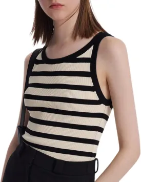 Women's Sleeveless Tank Tops Striped Crew Neck Ribbed Knit Basic Cami Shirts for Daily Casual