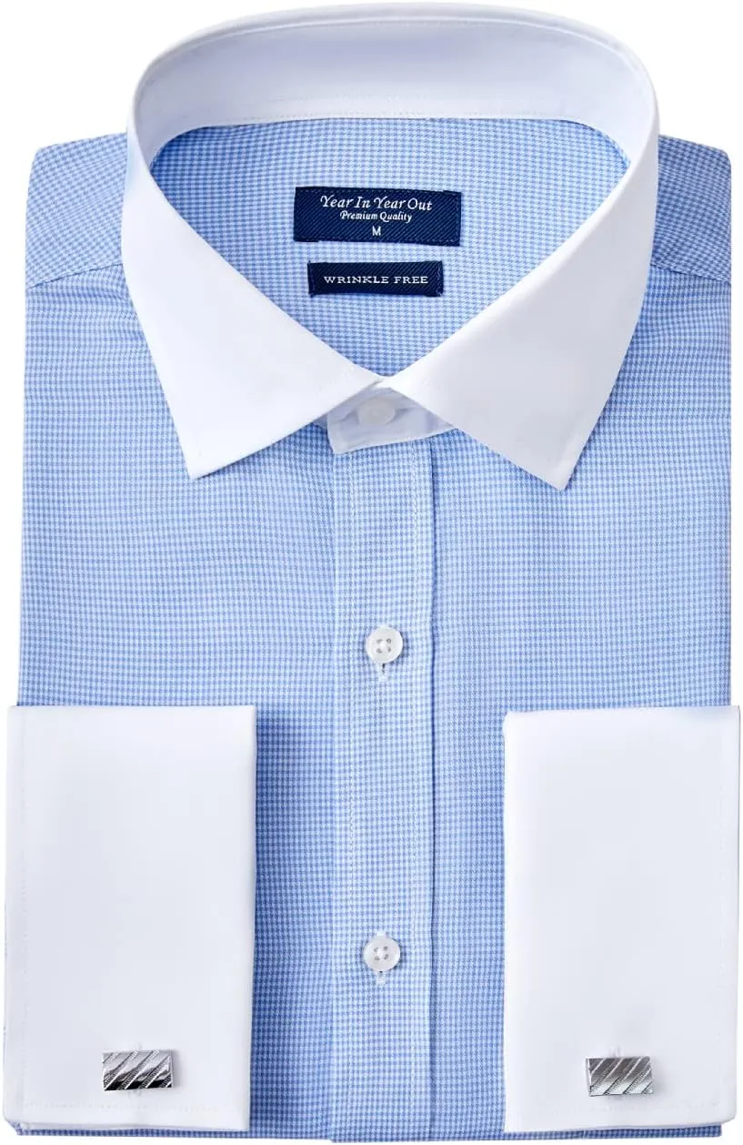 Year In Year Out French Cuff Wrinkle Free Dress Shirt for Men Regular Fit Long Sleeve Wrinkle Resistant Shirt