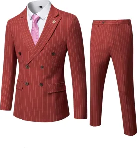 YND Men's 2 Piece Slim Fit Suit, Double-Breasted Stripe Tuxedo Set with Tie, Party Wedding Dress Blazer, Tux and Trousers