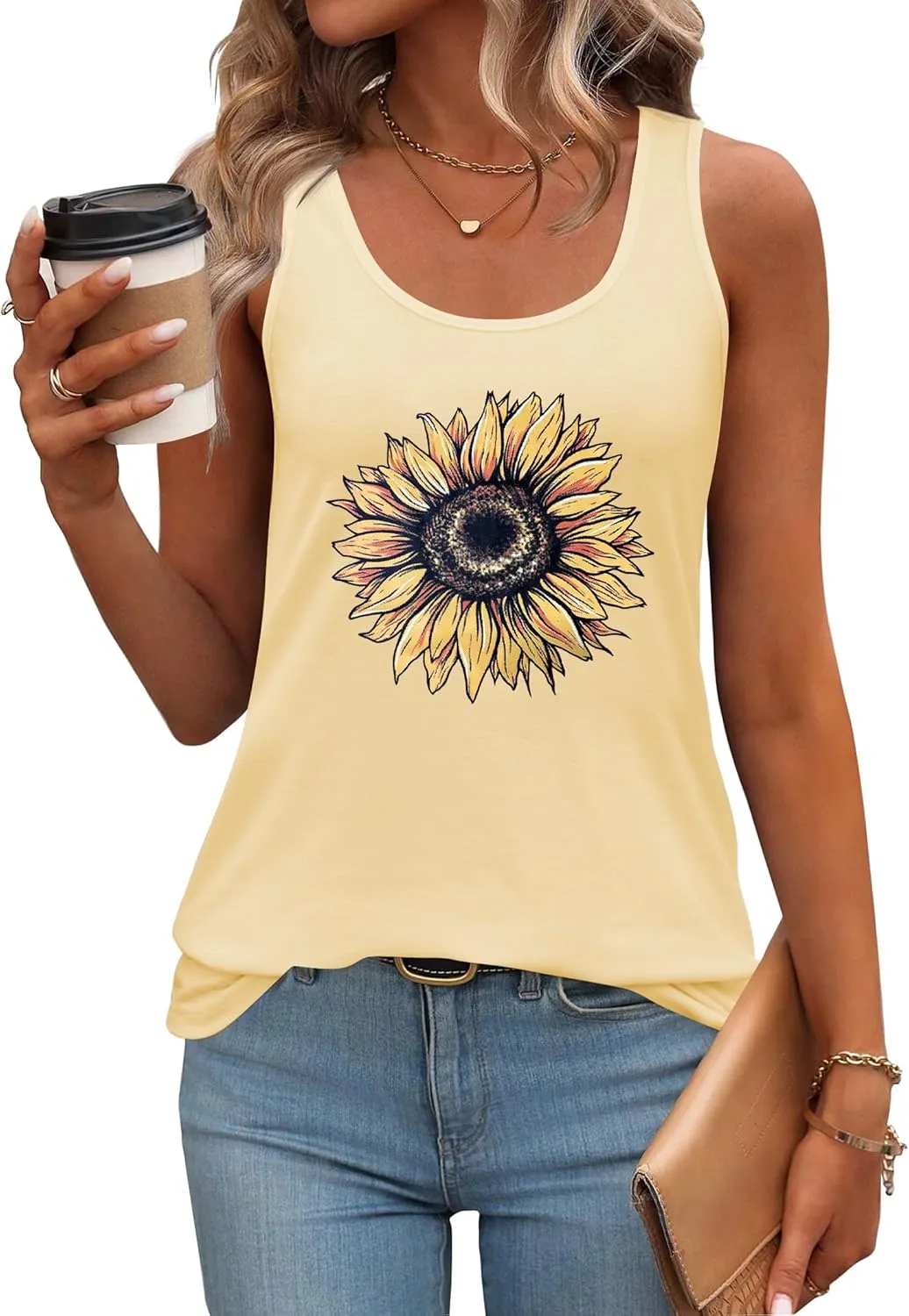 Zeagoo Womens Tank Tops Flowy Loose Fit Scoop Neck Casual Summer Tops Curvy Hem