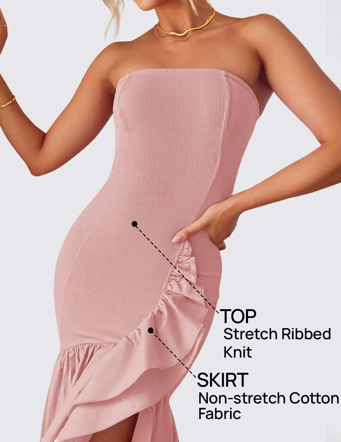 ZESICA Women's 2025 Summer Strapless Bodycon Maxi Dress Ribbed Sexy High Split Mermaid Prom Party Dresses