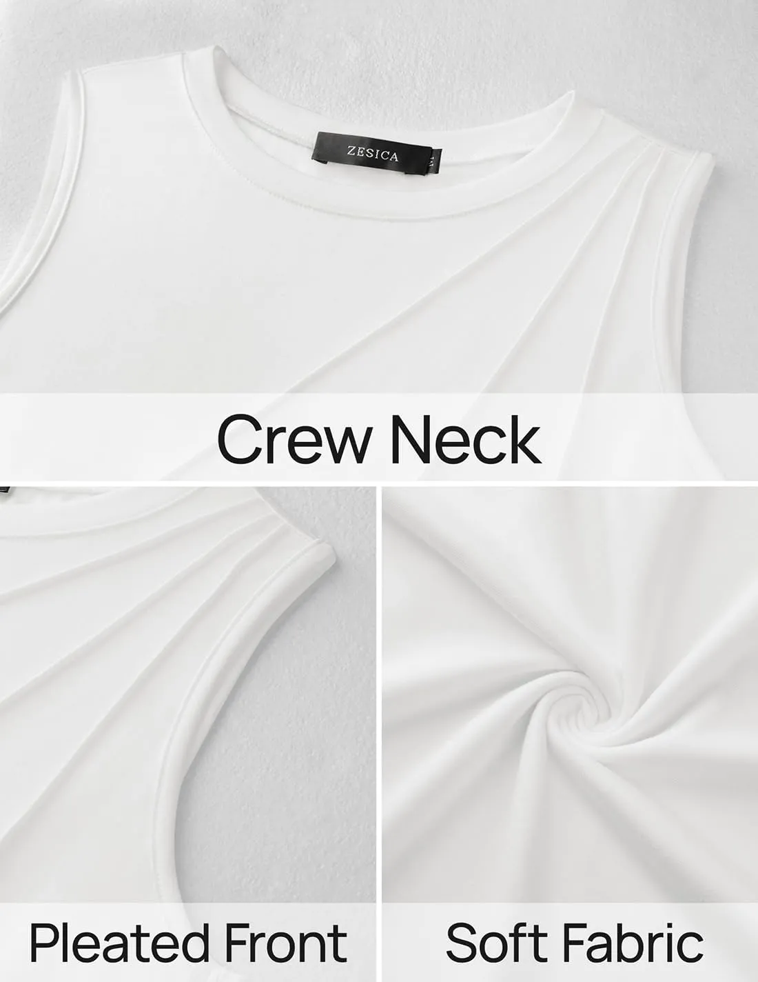 ZESICA Women's Summer Pleated Tank Top Sleeveless Crewneck Business Casual Loose Tops Shirts 2025 Fashion Clothes Outfits